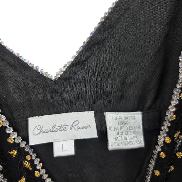 VINTAGE CHARLOTTE RUSSE LARGE Y2K BEADED ASYMMETRIC KNEE LENGTH DRESS - Picture 4 of 6